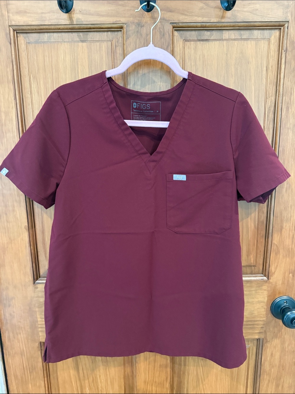 FIGS Women’s V-Neck Scrub Top in Burgundy, medium